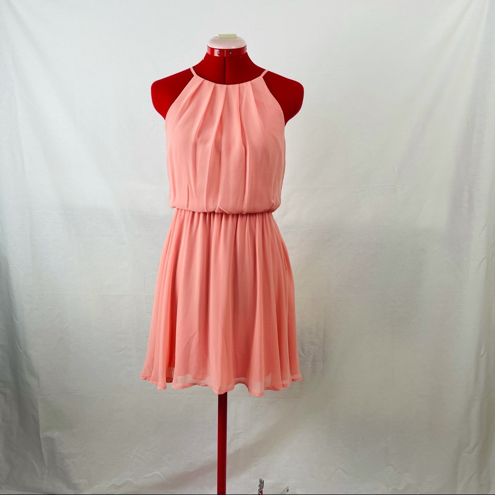 Lush Blouson Chiffon Dress Size:S peach color